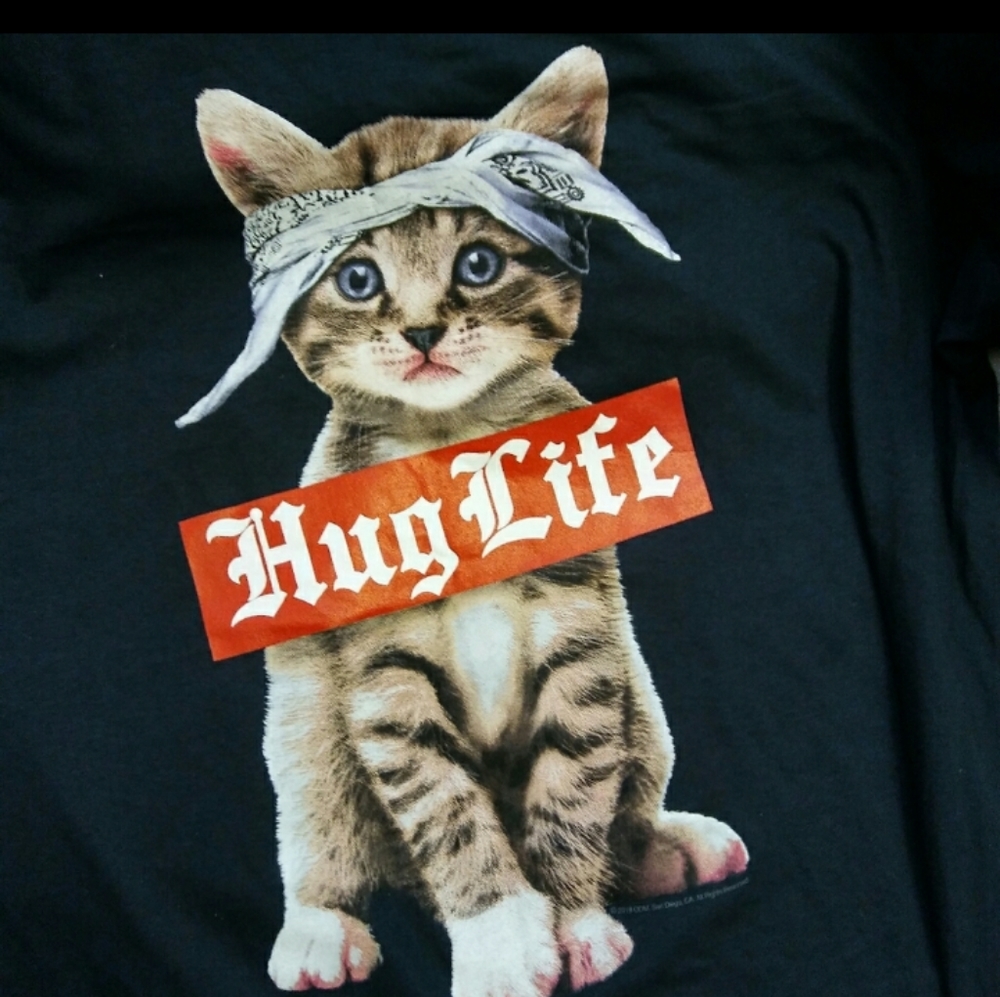 PTough Kitten "Hug Life" Graphic Black Tshi…
